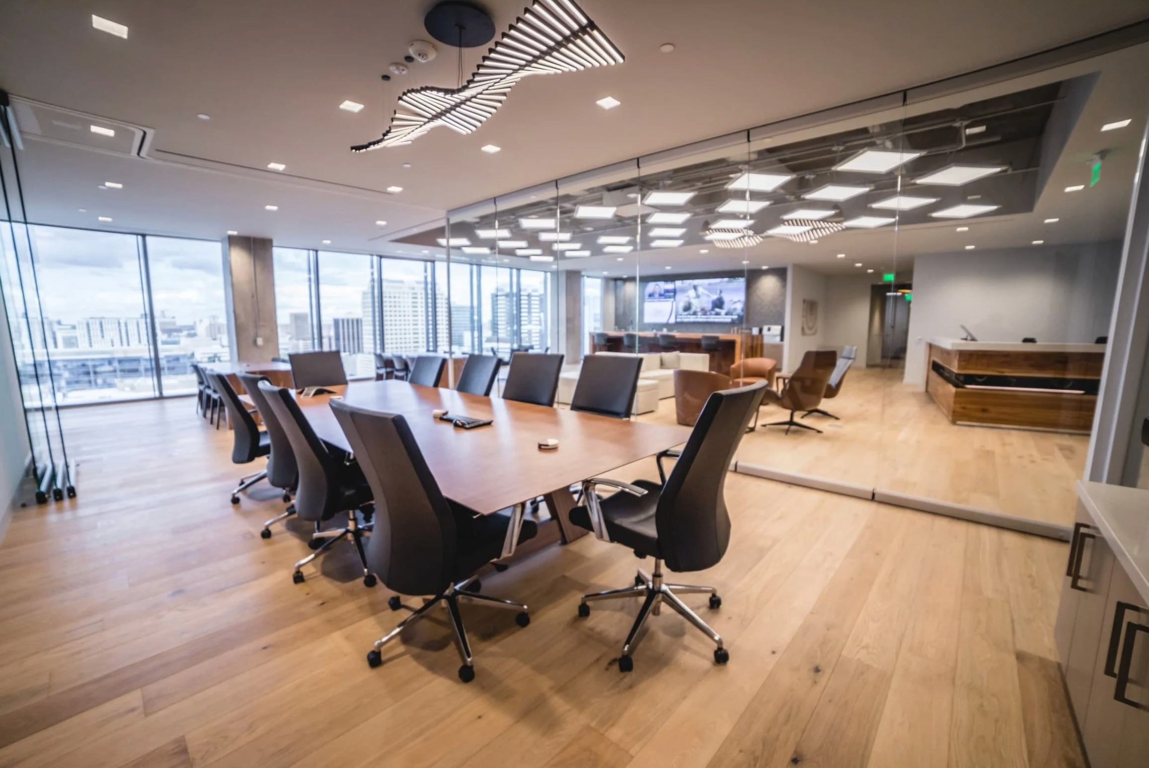 Firmspace Austin executive boardroom with panoramic city views, modern conference table and premium finishes