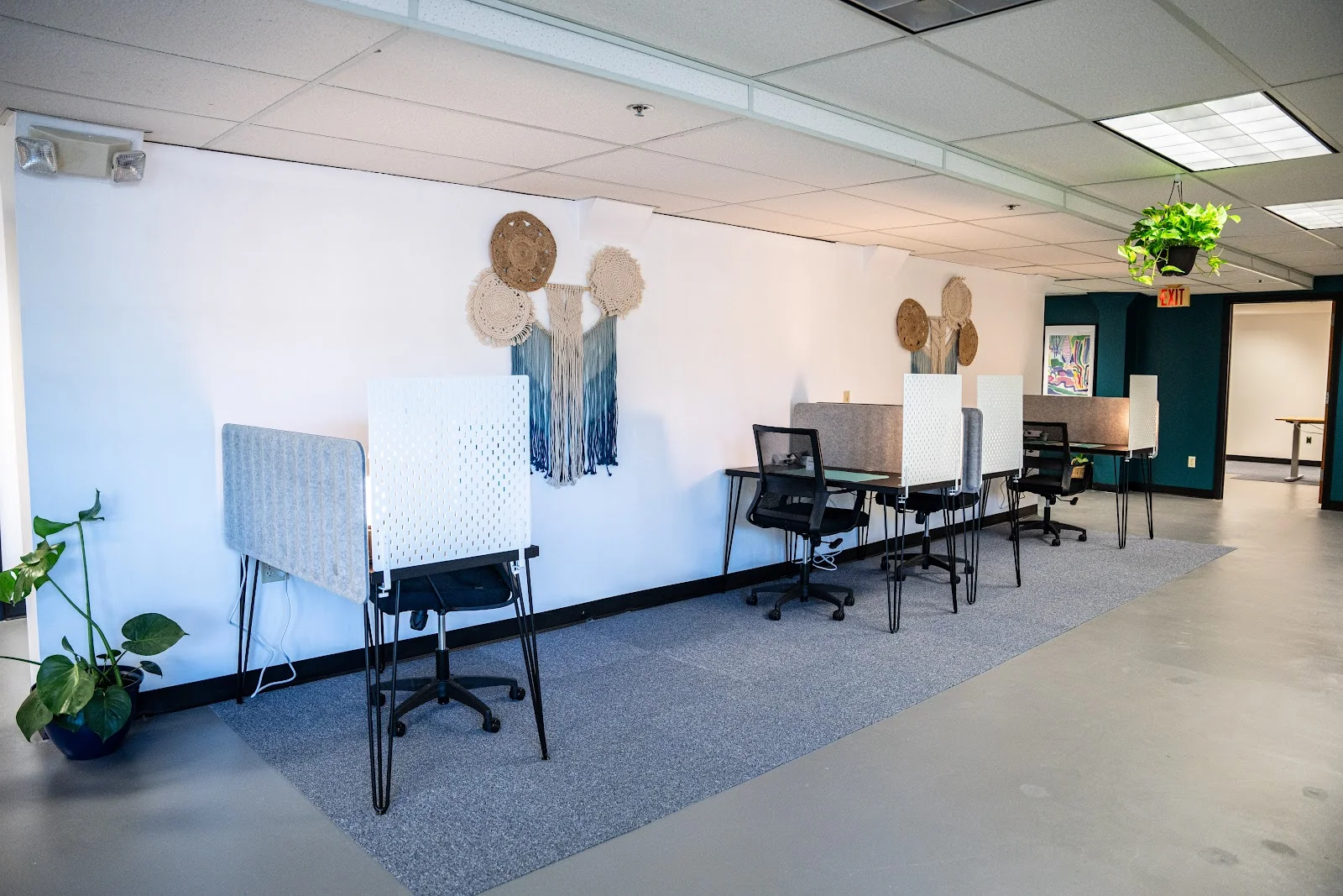 Windsor Worx Coworking - bohemian workspace with macrame wall hangings and plants