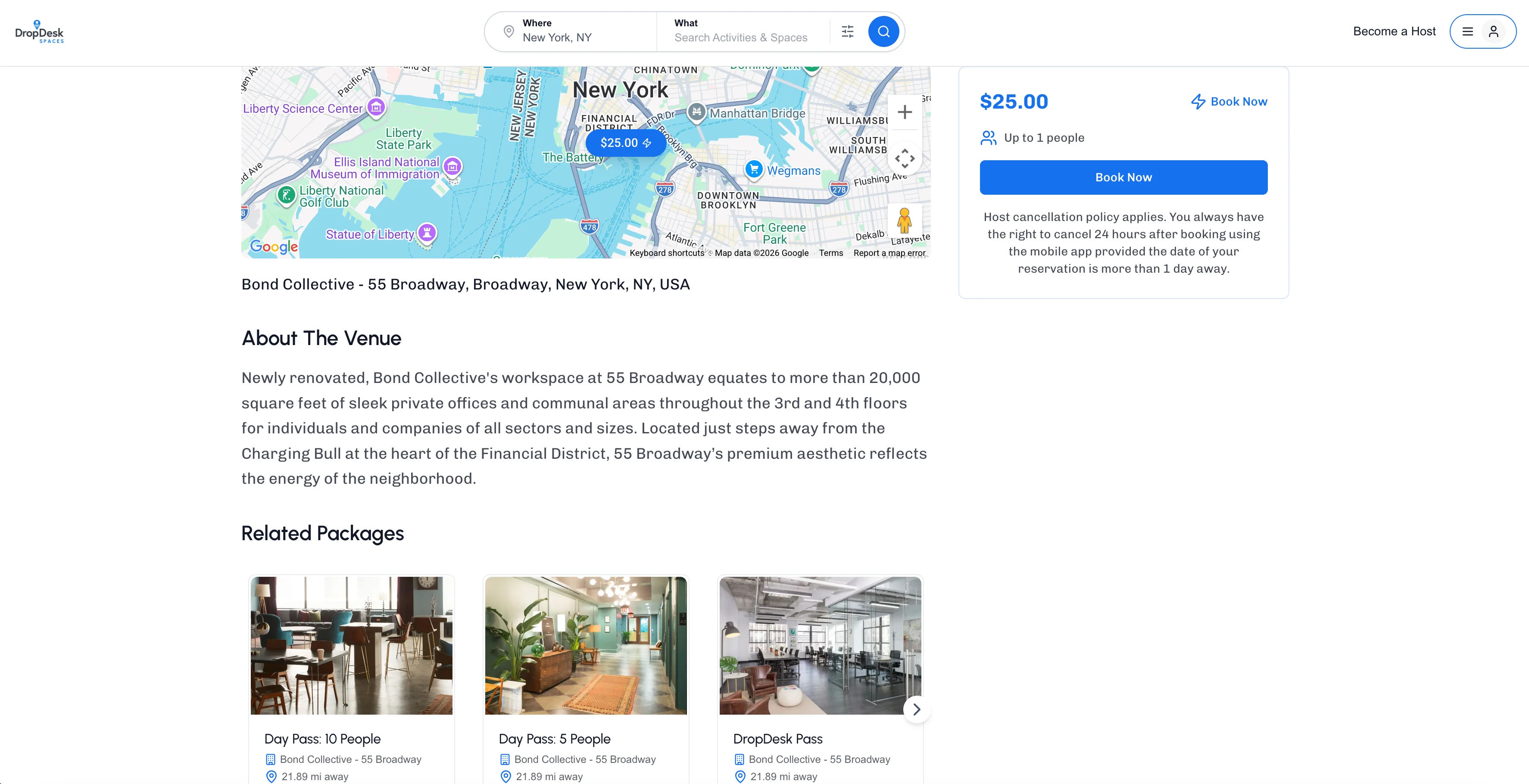 Venue listing page with map and SEO-friendly structure